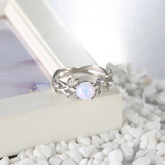 Opal & Leaves Stainless Steel Ring - Picture 7 of 7